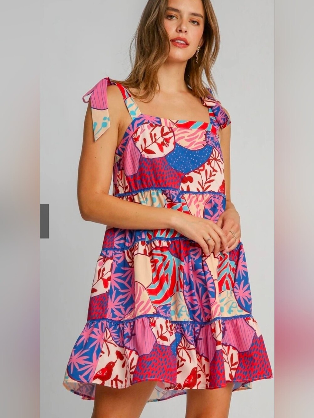 Umgee Sleeveless Print Tiered Mini Dress